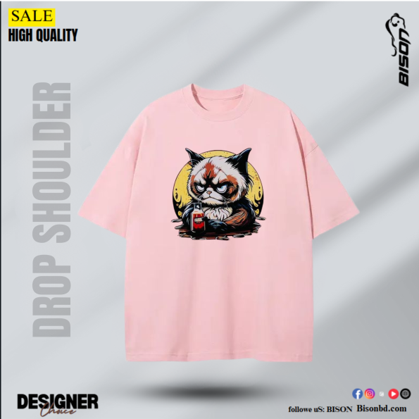 Cat Premium Drop Shoulder Pink